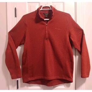 Eddie Bauer Men's Rust Orange 1/4 Zip Pullover Fleece Arm Pocket Size XL Warm